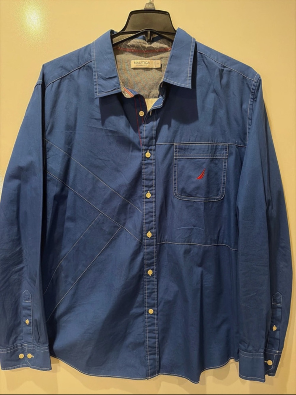 Nautica Blue Long-Sleeve Button-Down Shirt with Red Sail Logo